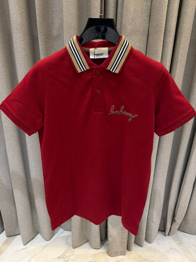 Burbery Chest Logo Polo T-shirt Maroon