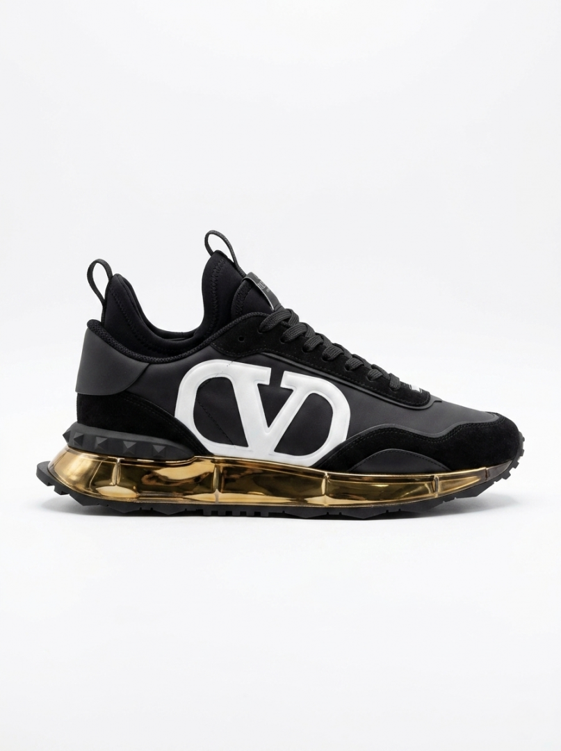VALENTYNO GARAVANI BLACK SUEDE METALLIC GOLD