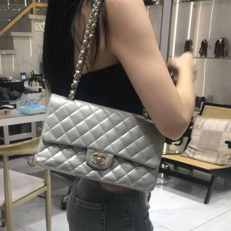Chennel_Classic_Jumbo_Flap_Shoulder_Bag_With_OG_Box_&_Dust_Bag_(Silver-795)