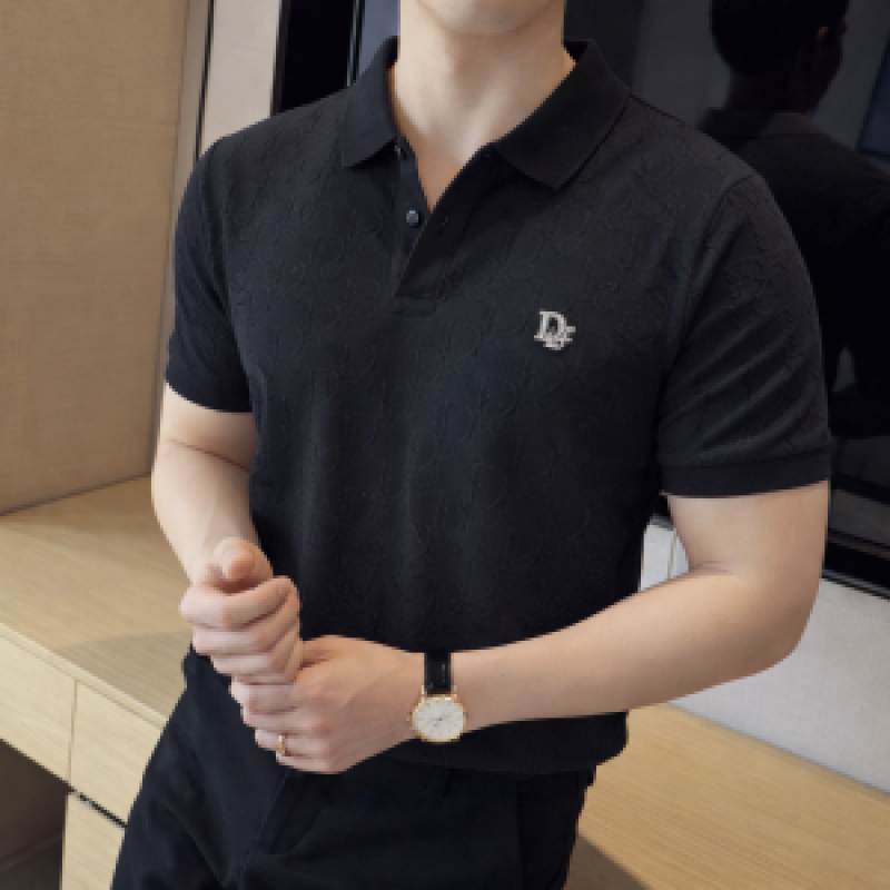 Christian Diyor Chest Logo Full Monogram Polo T-shirt  Black