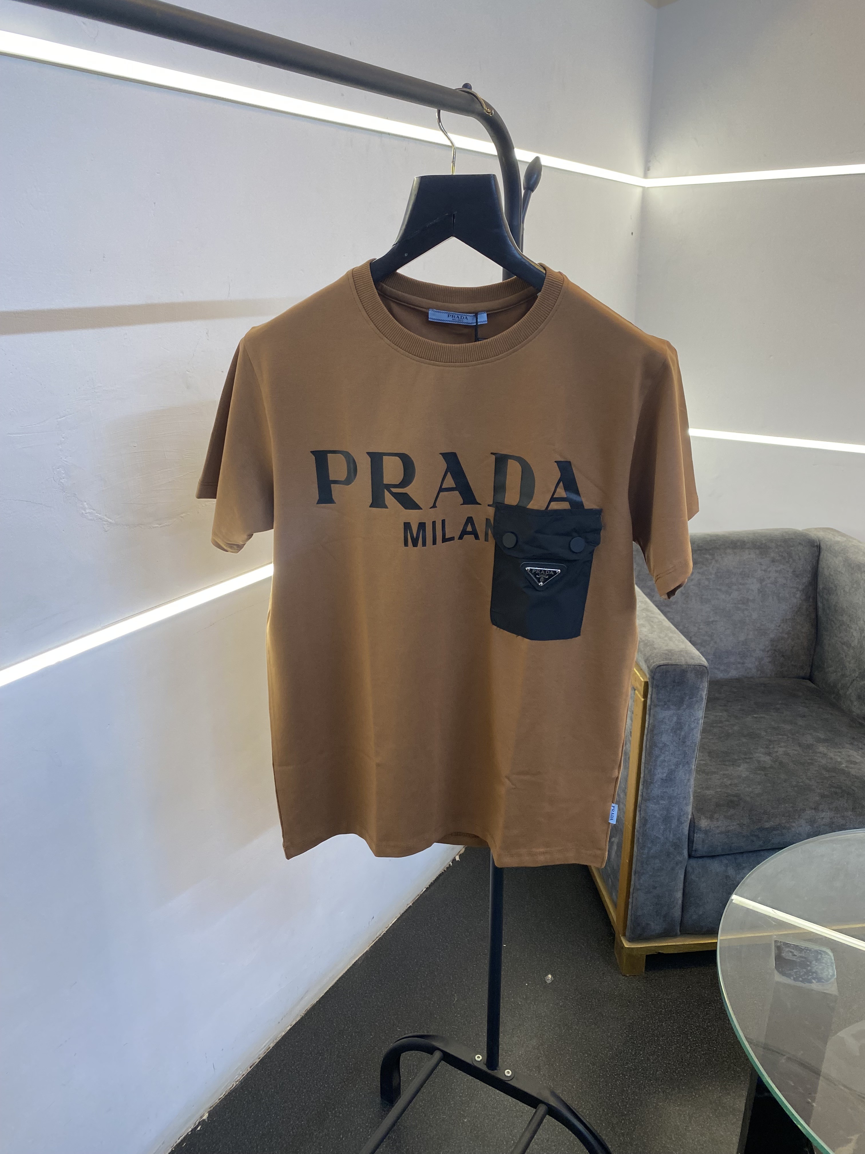 Pradda turkey imported front pocket and print imported round neck tshirt brown sale