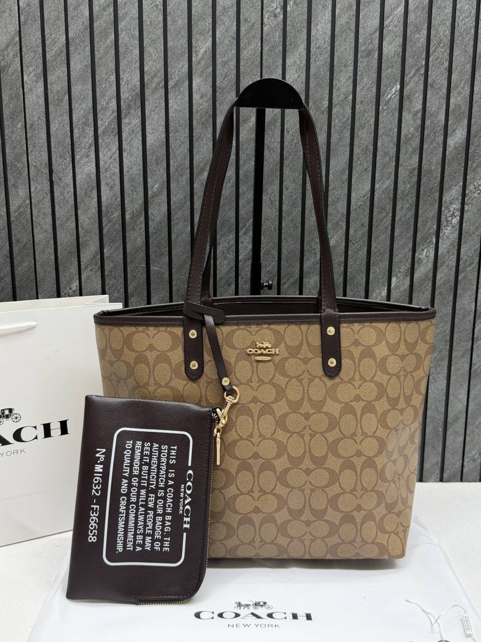 Coacch CB 07 Apricot Coffee Reversible City Tote With Wallet CarryBag & Original DustCover
