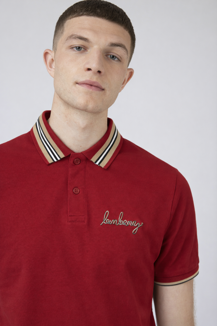 Burbery Chest Logo Polo T-shirt Maroon