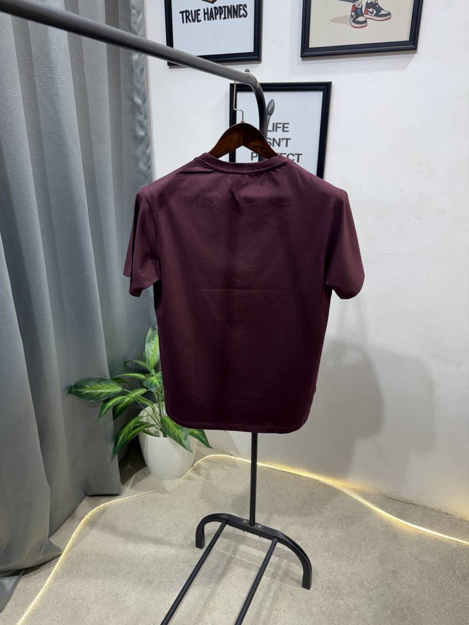 Burbery embroidery logo imported round neck tshirt wine