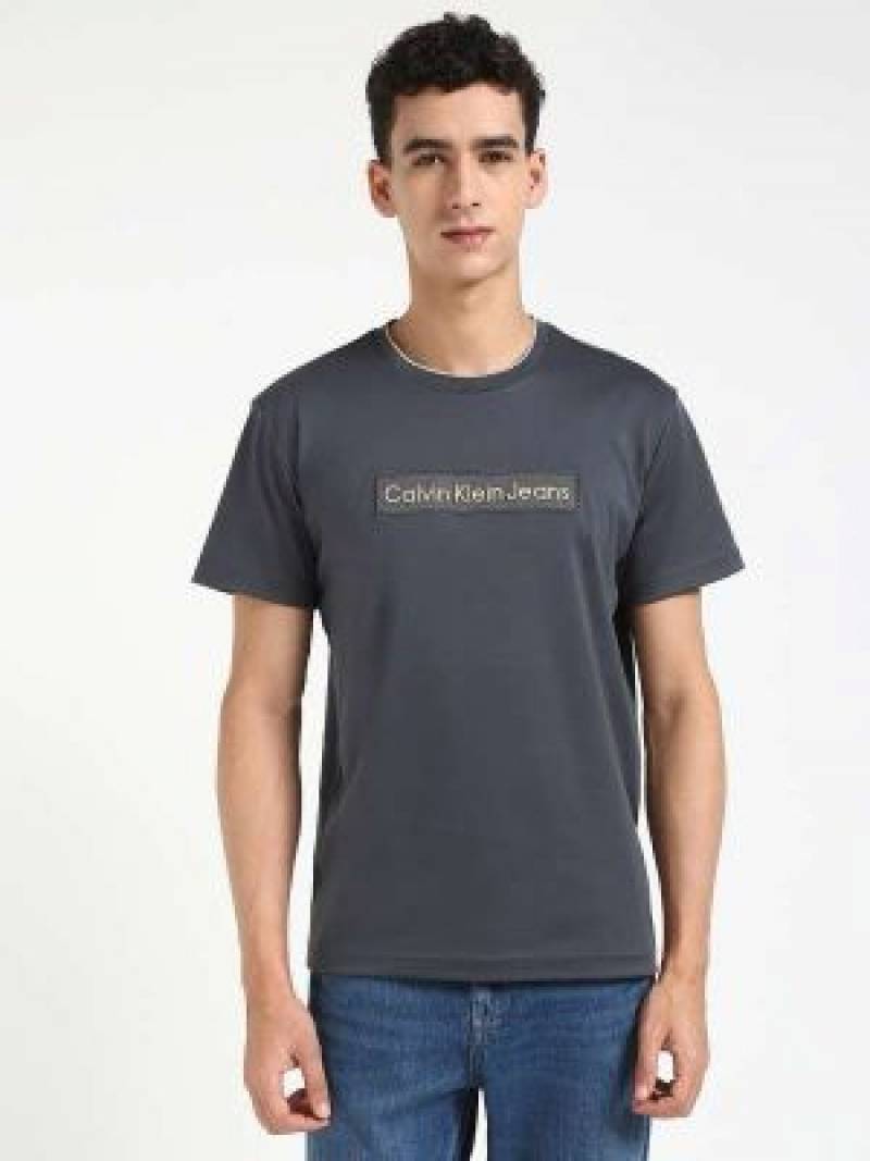 SALE Calvin Kline Middle Brand Print Round Neck T-shirt Stone Black