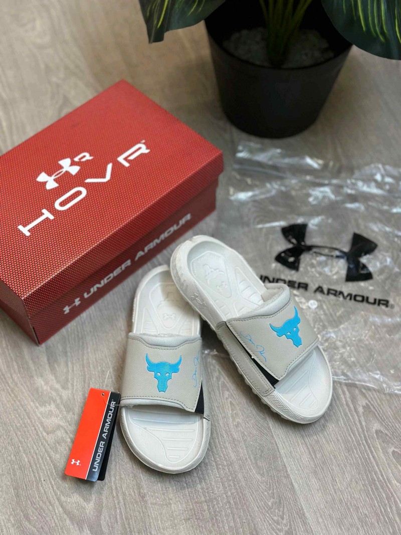 Under Armor Project Rock 3 Beige Blue Flip-Flop