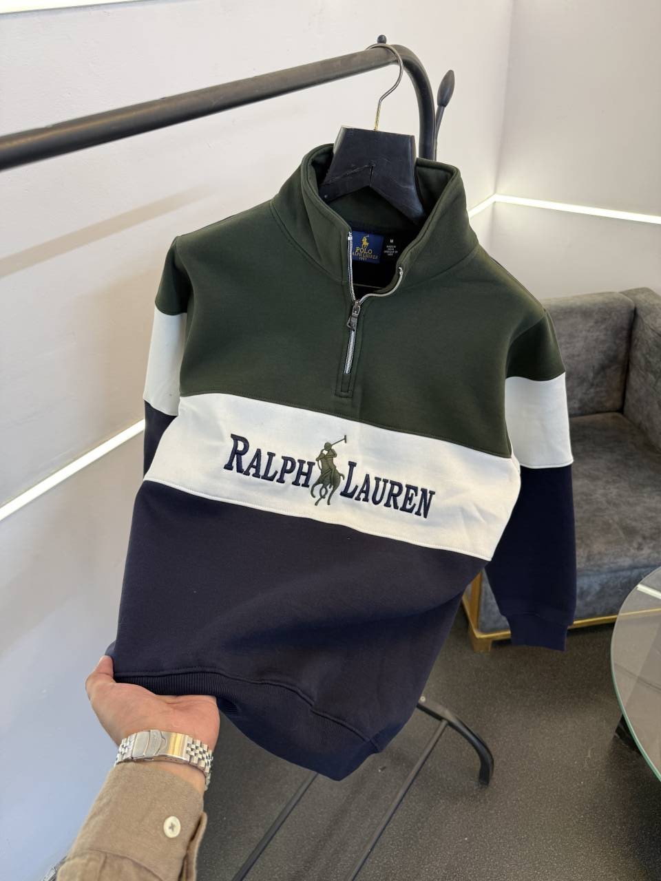 Ralf lauren imported half zip sweatshirt green navy