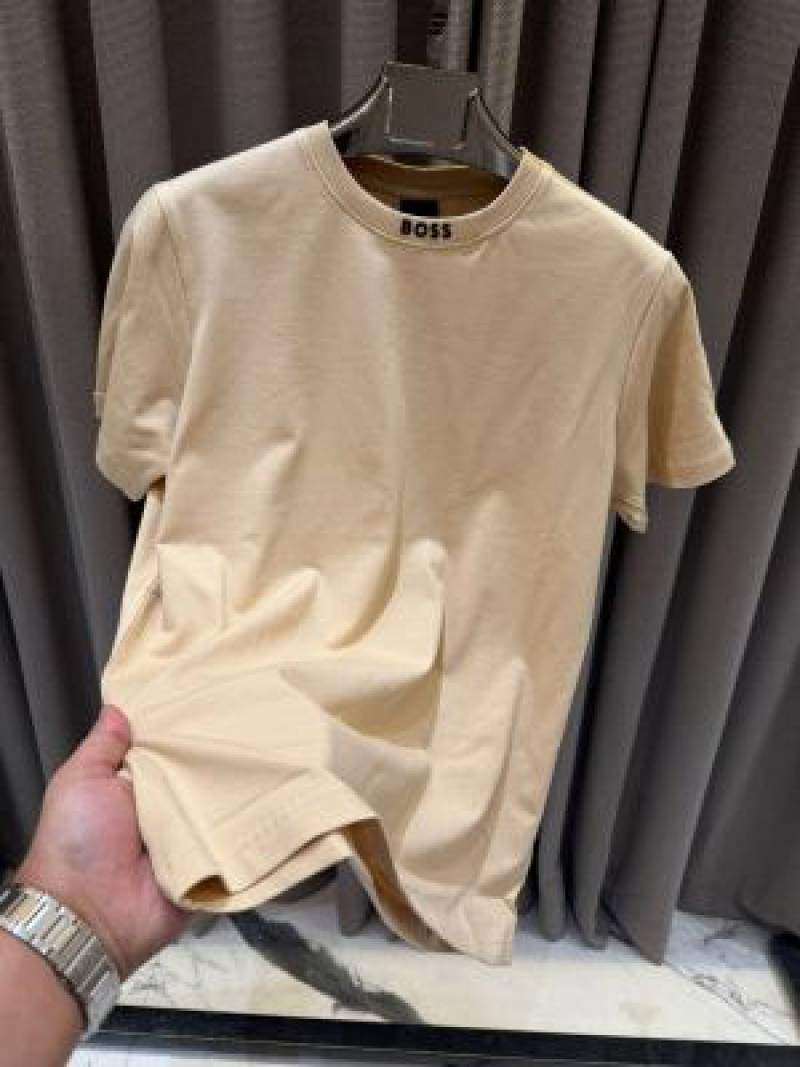 Boss Chinese Collar Round Neck T-shirt Beige