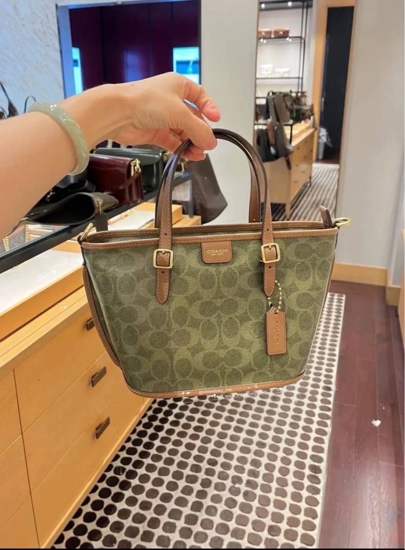 Coacch Taxi 21 Green Brown SmallTote With OriginalBox DustCover