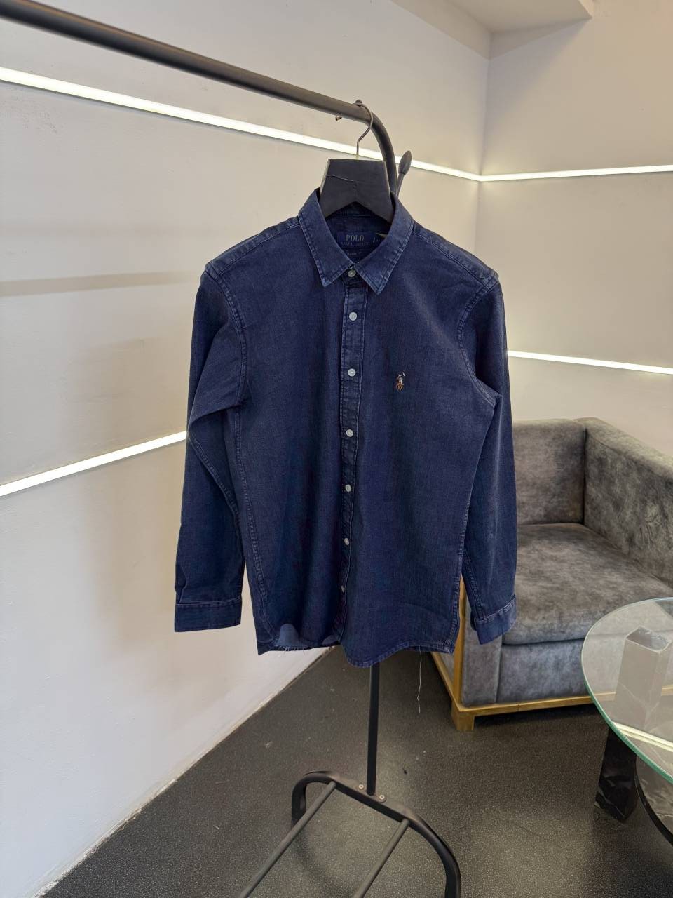 Ralph lauren dark blue imported denim shirt with embroidery logo on chest