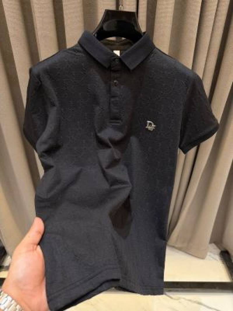 Christian Diyor Chest Logo Full Monogram Polo T-shirt  Black