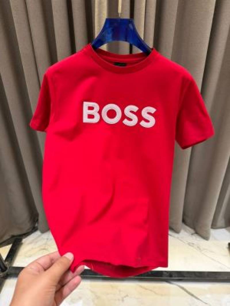 Boss Middle Brand Logo Round Neck T-shirt Red