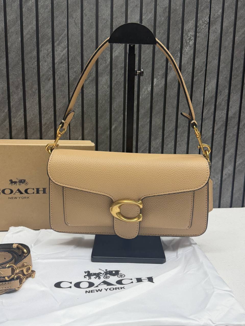 Coacch Tabby 26 Beige Shoulder Crossbody Bag With Original Box 2 Belt (Short Long)