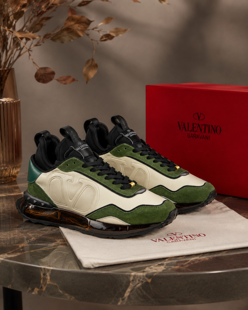 VALENTYNO GARAVANI GREEN SUEDE METALLIC GOLD