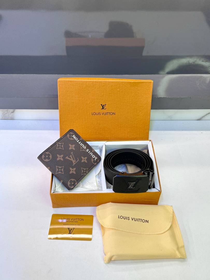Lv Loui Brown Black Wallet Belt Combo Fa 1091