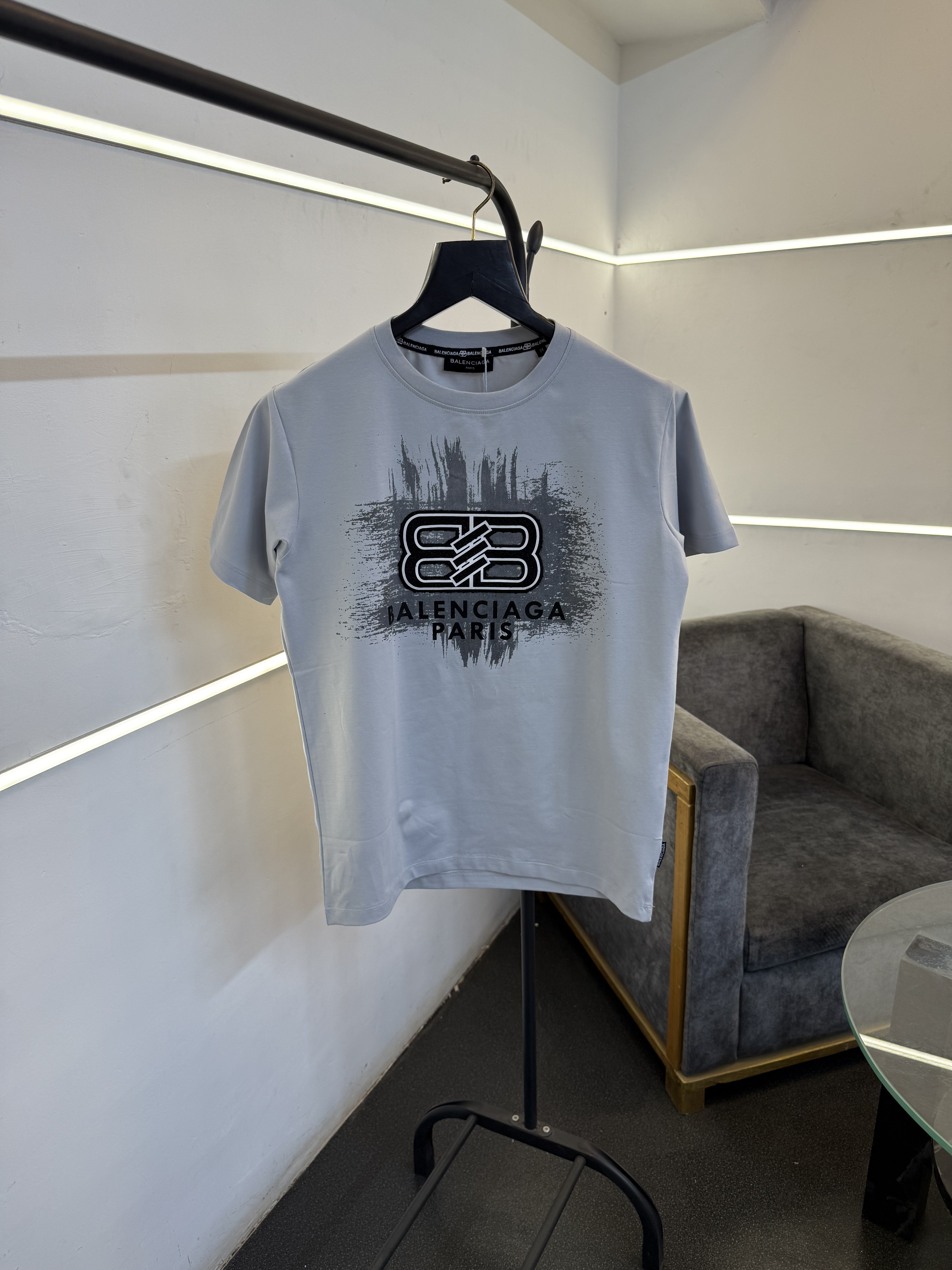 Balenciag a furr front printed round neck imported tshirt grey