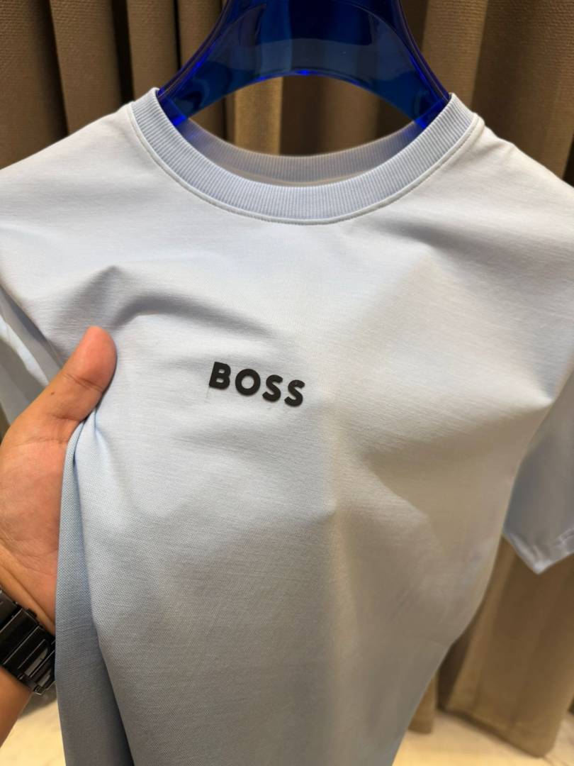 Boss Middle Brand Logo Round Neck T-shirt Sky