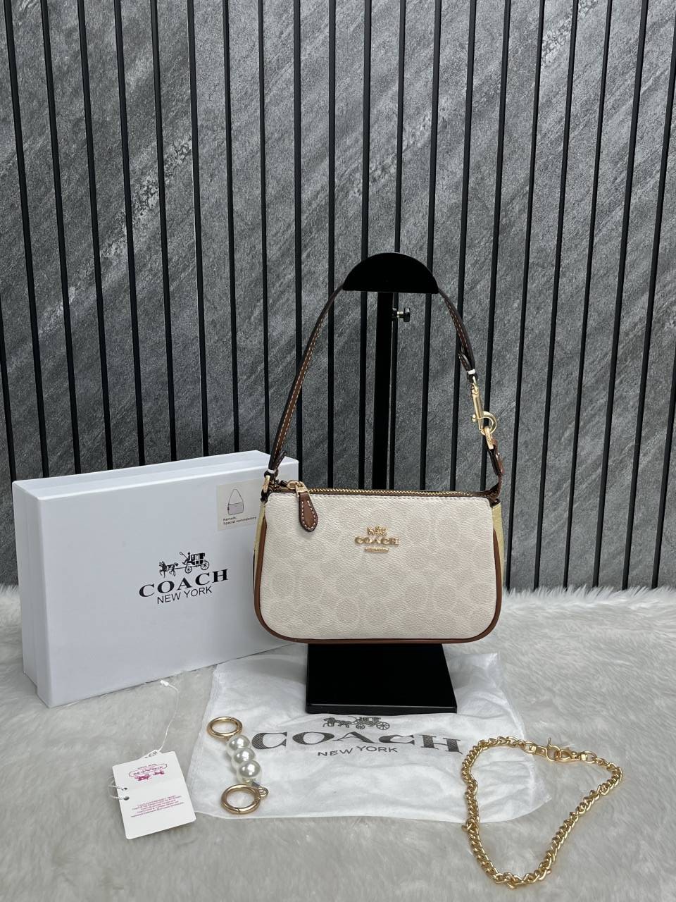 Coacch Nolita Br-White-Mono With Original Box DustCover & Pearl charm