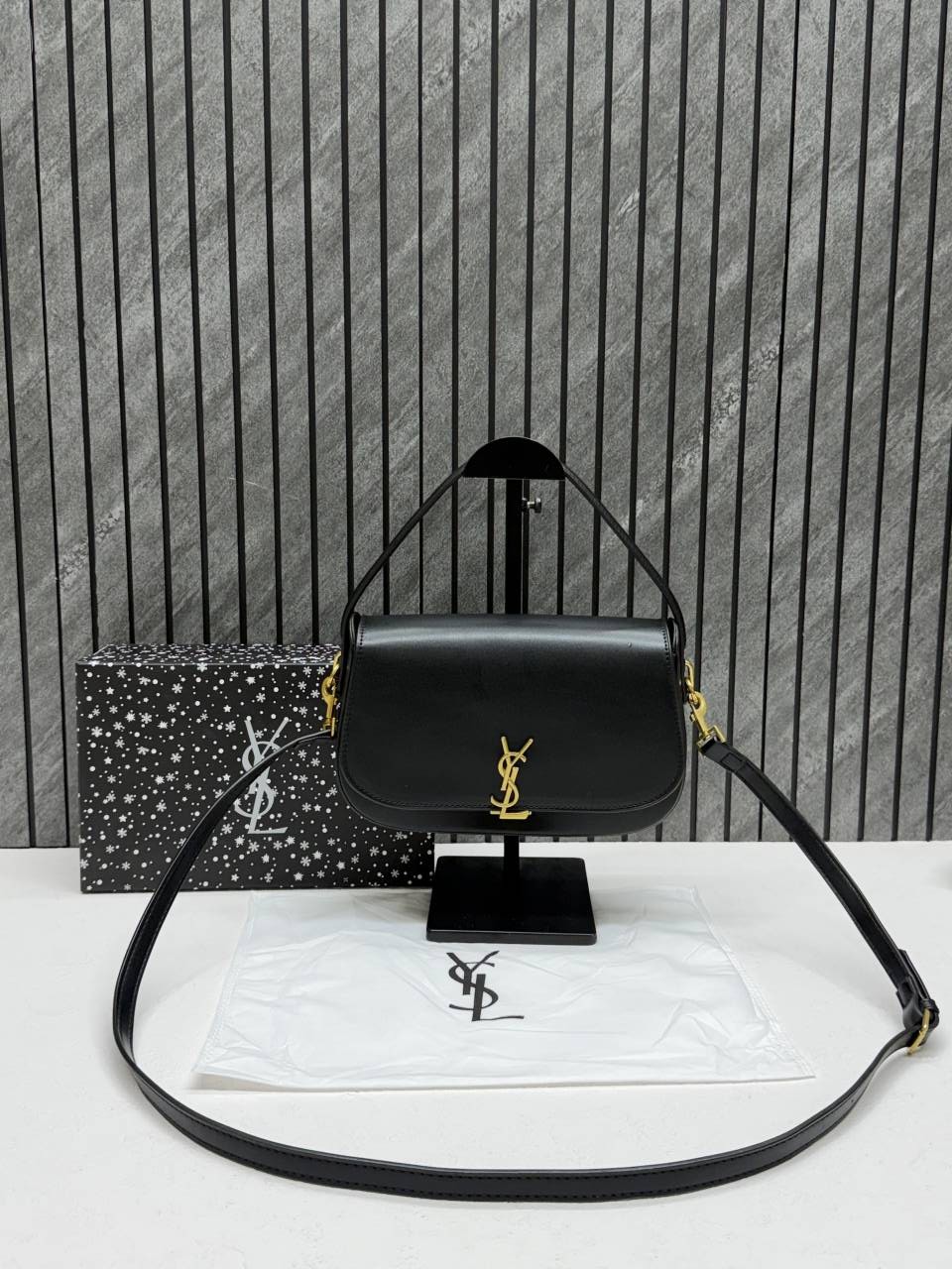 Ysl Voltaire 8868 Black-Gold Shoulder Crossbody Bag With Original Box