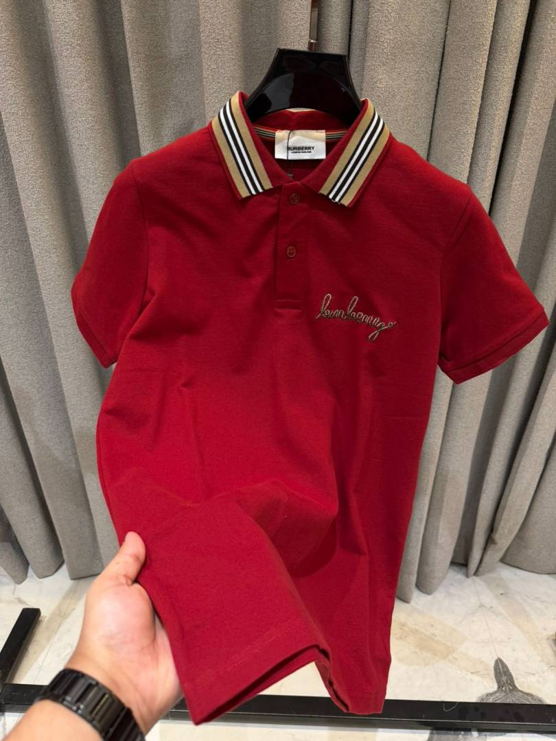 Burbery Chest Logo Polo T-shirt Maroon