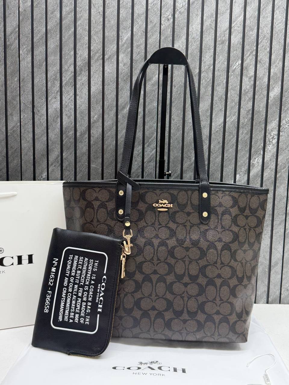 Coacch CB 03 Coffee-Black Reversible City Tote With Wallet CarryBag & Original DustCover