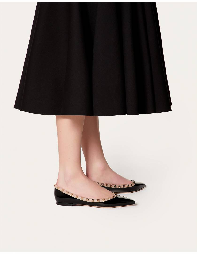 Valentyno_Rockstud_Patent_Black_Ballerina_Flats_For_Women_With_Original_Box_And_Carry_Bag