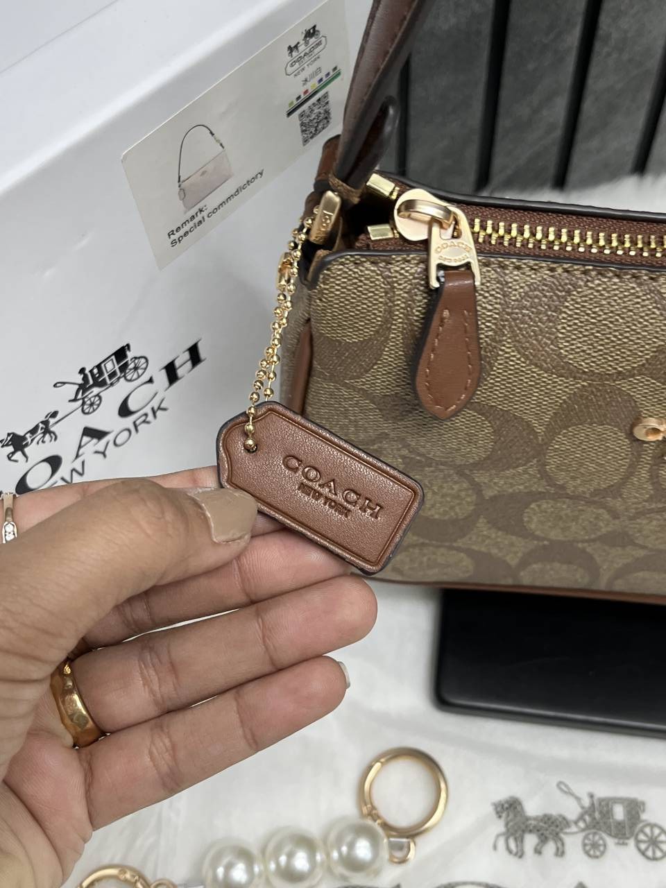 Coacch Nolita AP-Brown With Original Box DustCover & Pearl charm