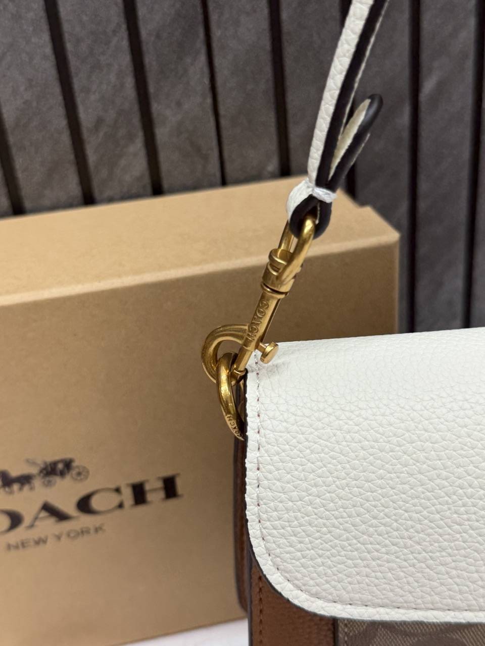 Coacch Tabby 26 Brown White mono Shoulder Crossbody Bag With Original Box 2 Belt (Short Long)