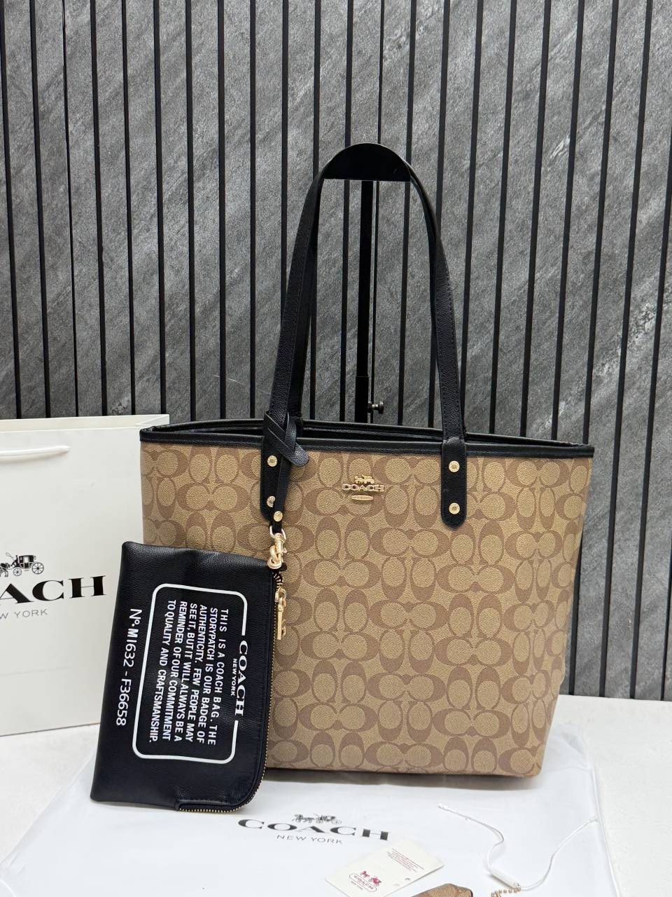 Coacch CB 06 Apricot-Black Reversible City Tote With Wallet CarryBag & Original DustCover