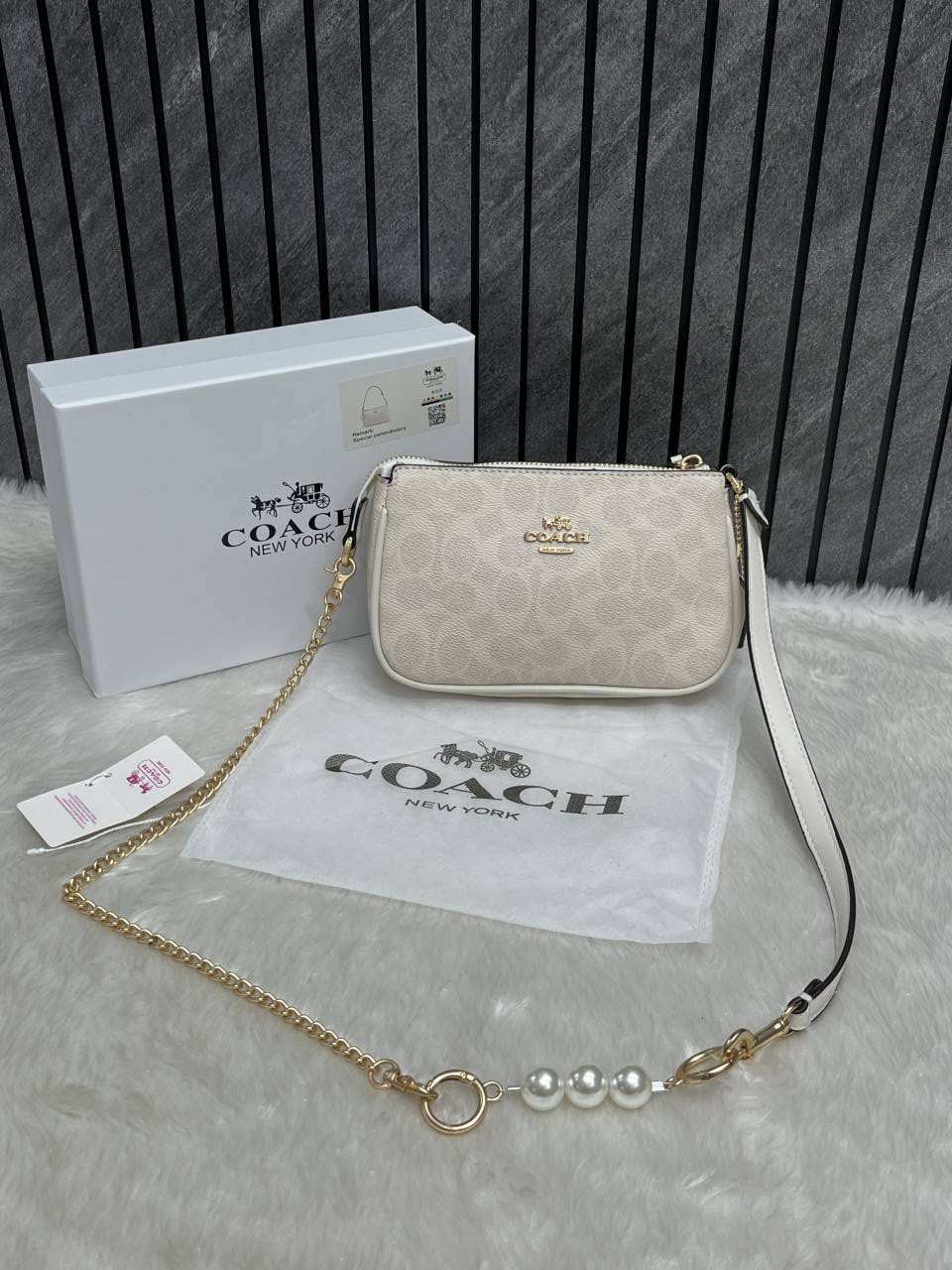 Coacch Nolita White-Mono With Original Box DustCover & Pearl charm