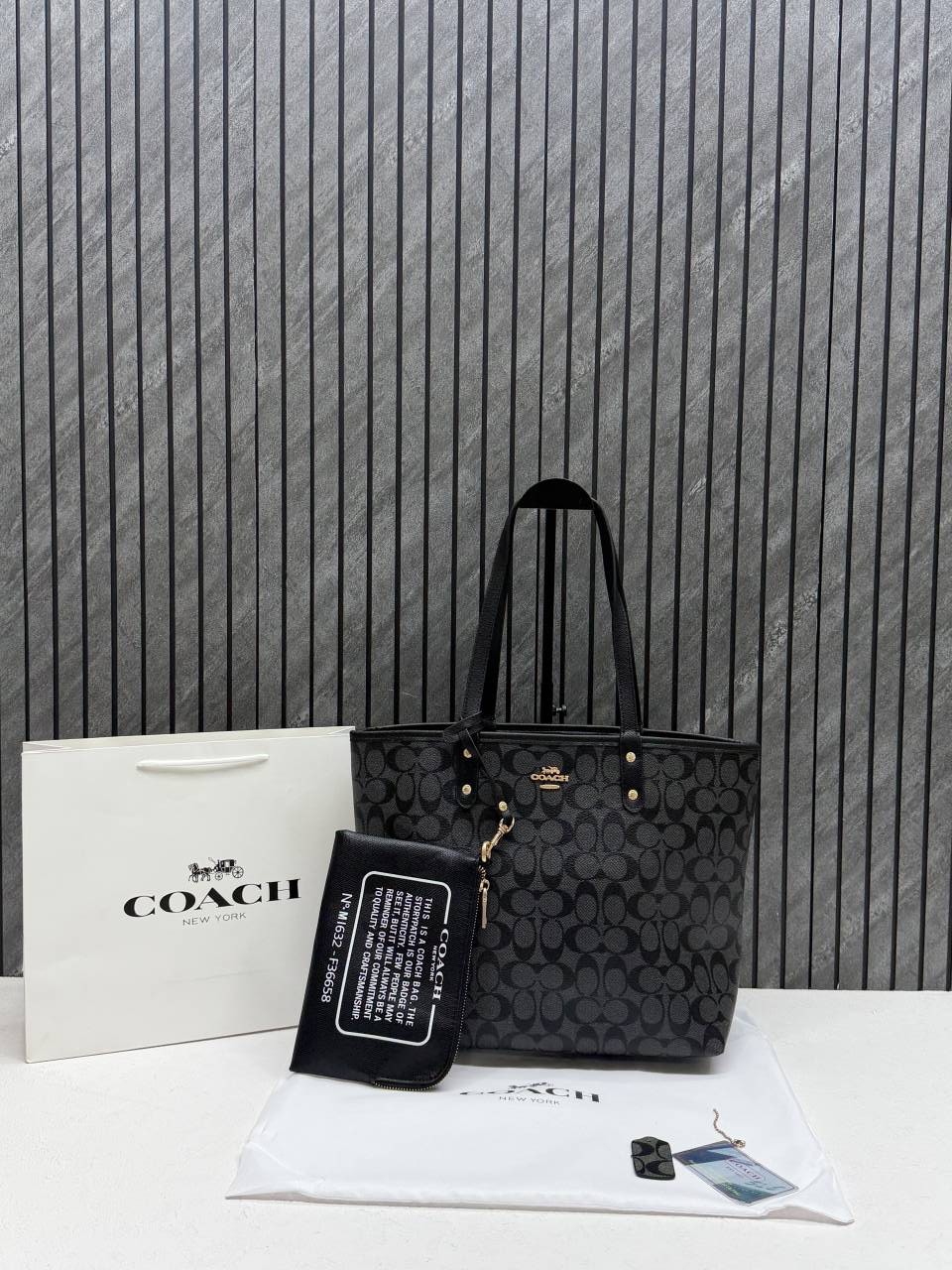 Coacch CB 05 Black-Black Reversible City Tote With Wallet CarryBag & Original DustCover