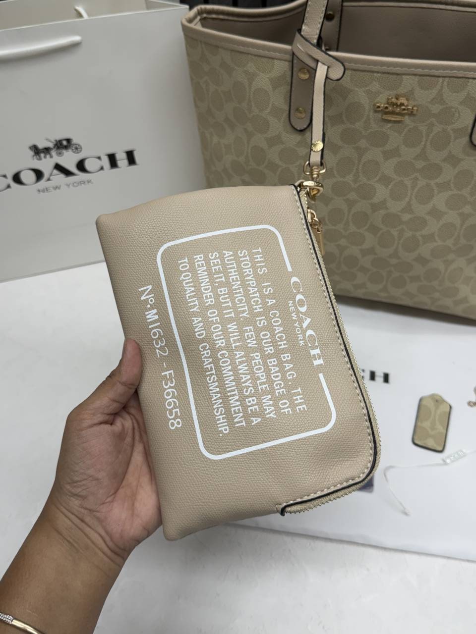 Coacch CB 02 Milk Tea Reversible City Tote With Wallet CarryBag & Original DustCover