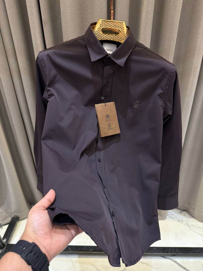Burbery Chest Logo Full Sleeves Shirt Maroon