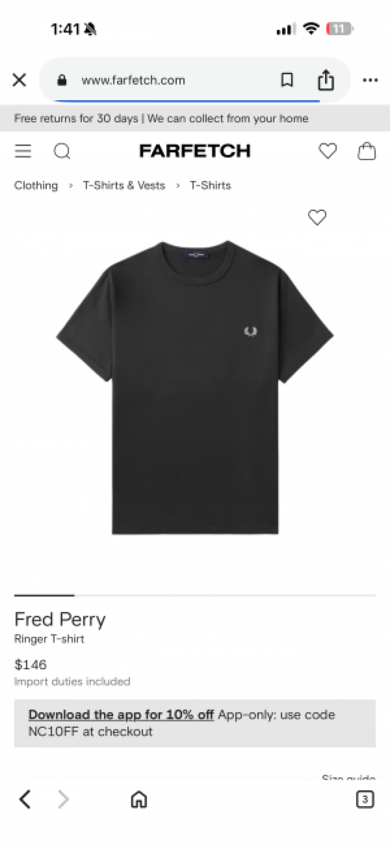Fred Perry Black Round Neck Tshirt