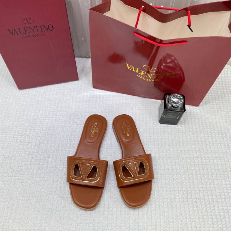 Valentinno_Garavani_VLogo_Signature_Flat_Leather_Sandals_Brown_With_OG_Box_&_Carry_Bag_1892_Brown
