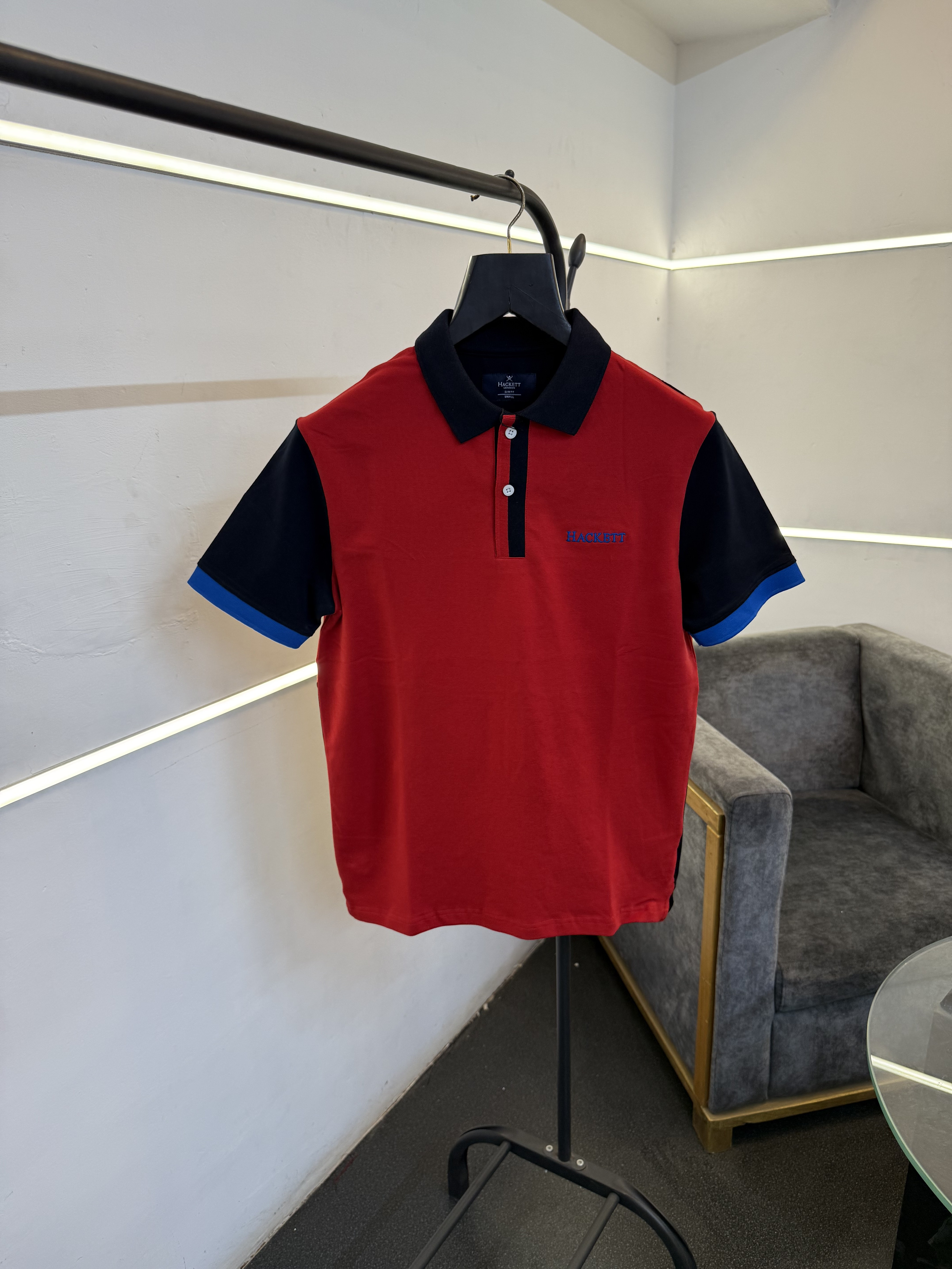 Hackett red navy imported polo tshirt with embroidery front and back sale