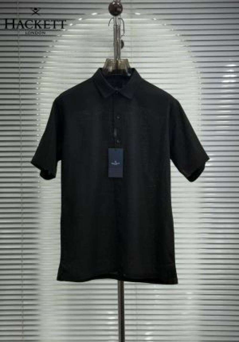 Hackett Chest Logo Half Linen Shirts Black