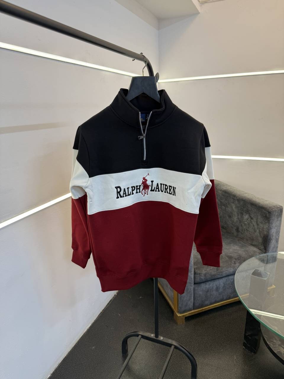 Ralf lauren imported half zip sweatshirt black red