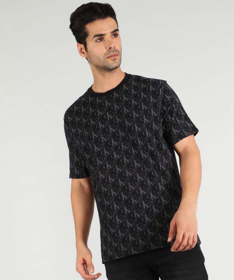 Calvin kline monogram imported round neck tshirt black sale