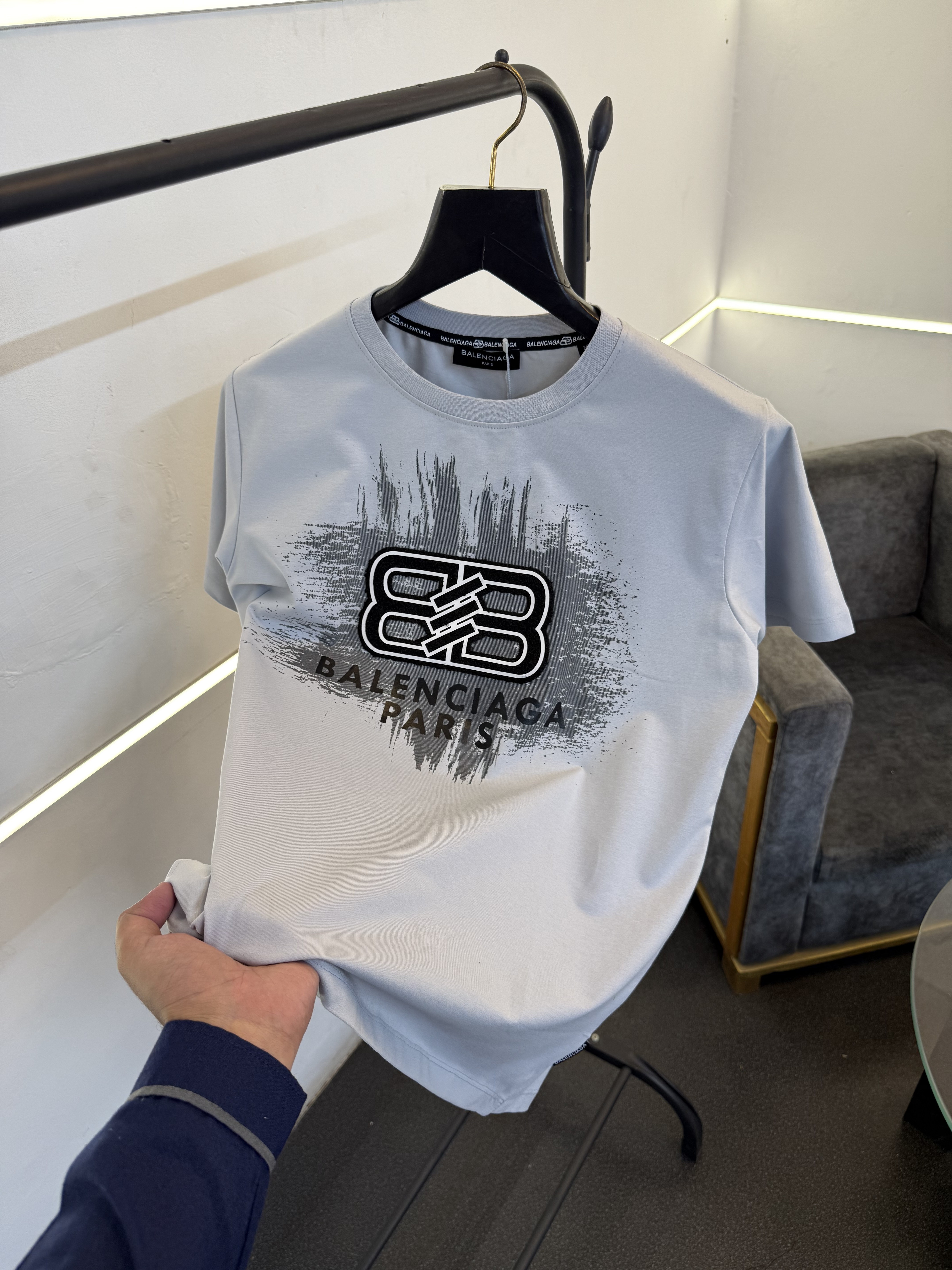 Balenciag a furr front printed round neck imported tshirt grey