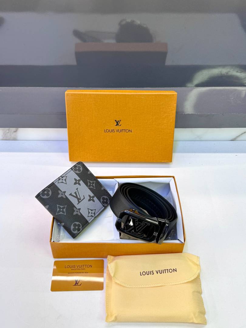 Lv Loui Black Grey Wallet Belt Combo Fa 1093