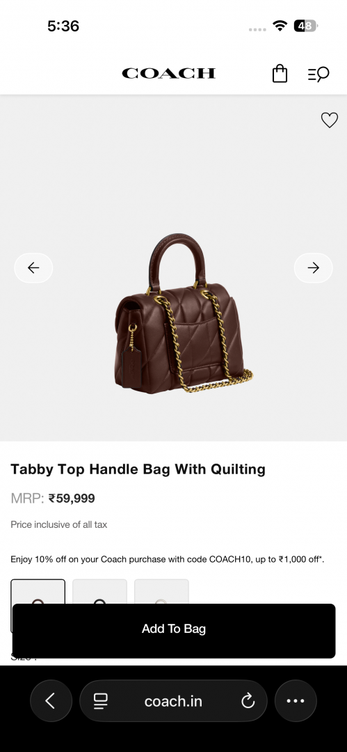 Coacch 9922 Tabby Top Handle Bag With Cherry Charm Original Box DustCover & CarryBag