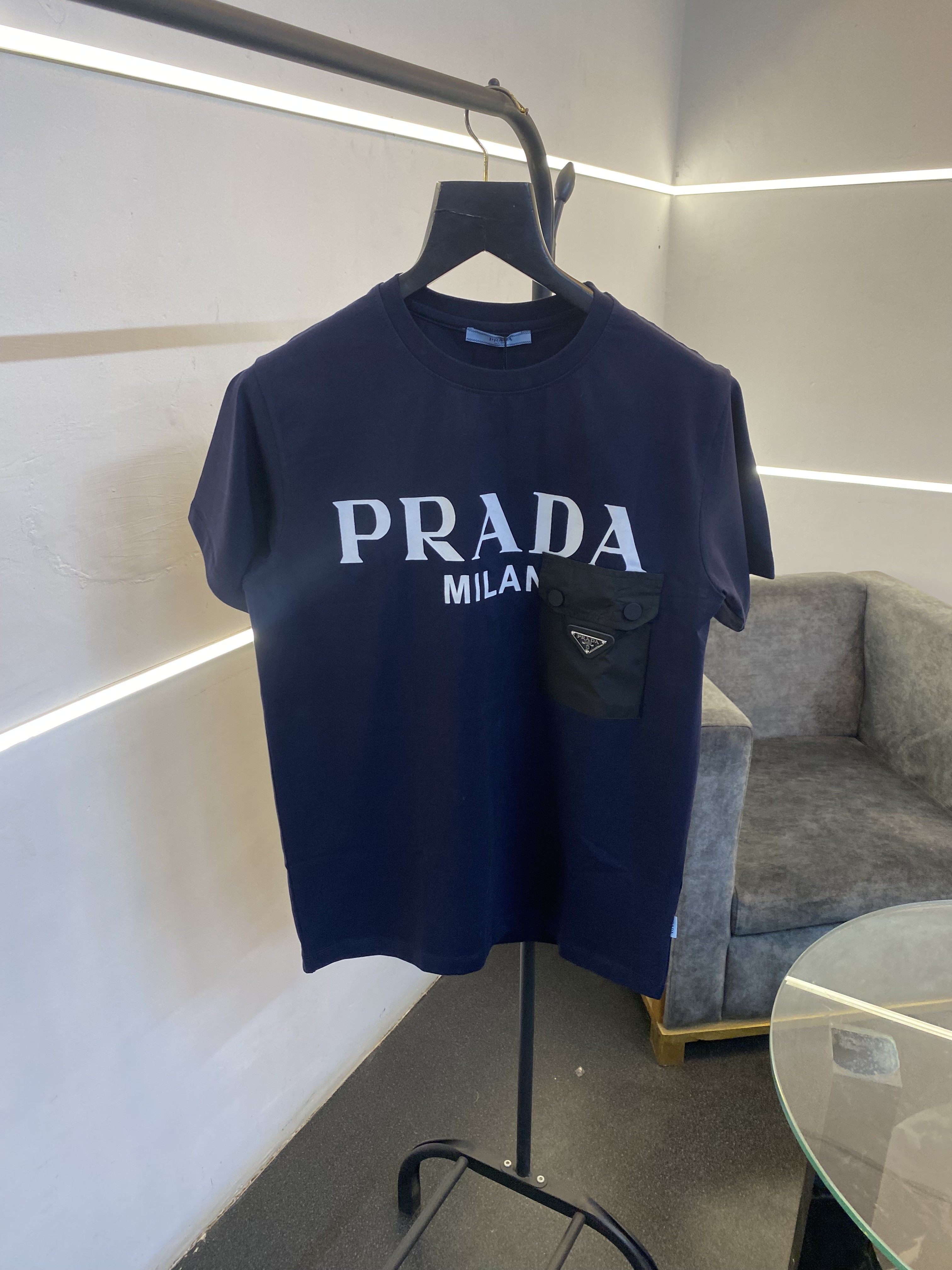 Pradda turkey imported front pocket and print imported round neck tshirt navy blue sale