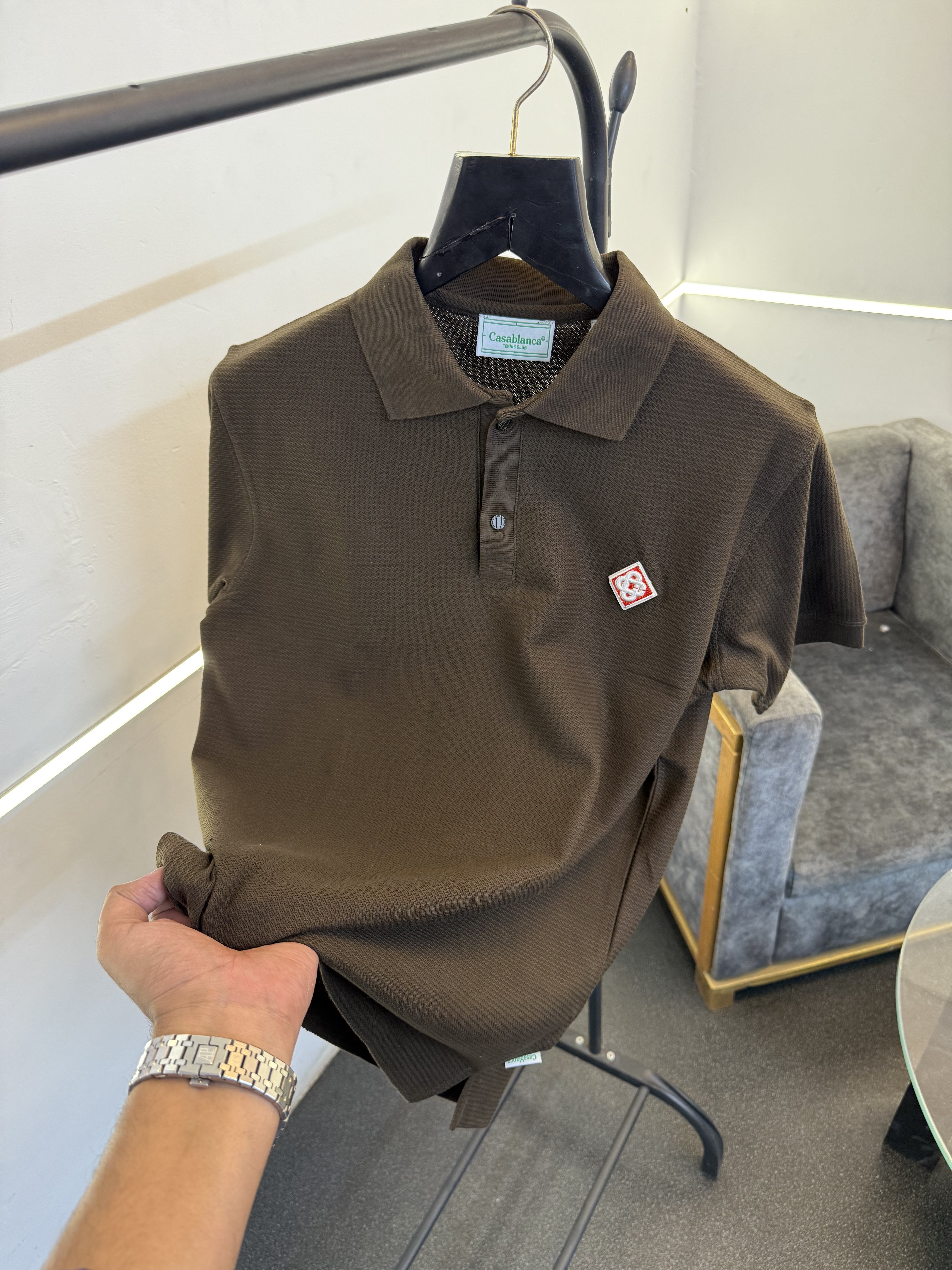Casablanca dark brown imported knitted fabric polo tshirt sale