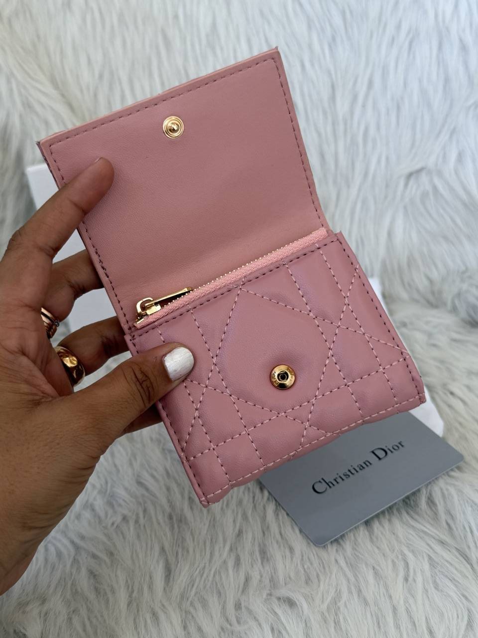 Diyor_Pink_Caro_Hibiscus_Trifold_Wallet_With_OriginalBox_DustCover_CardTags