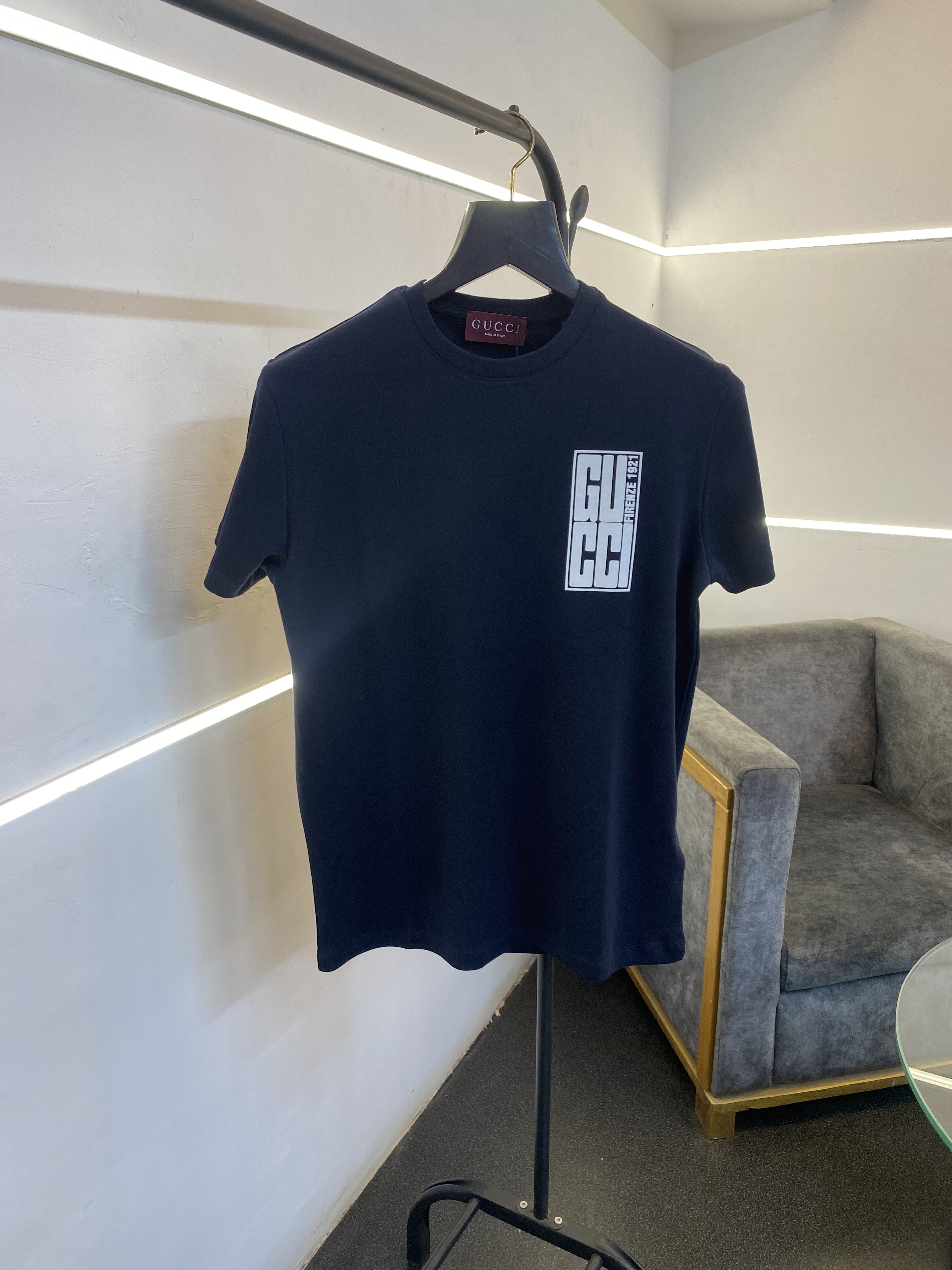 Gucci Round neck front and back print imported tshirt navy blue sale