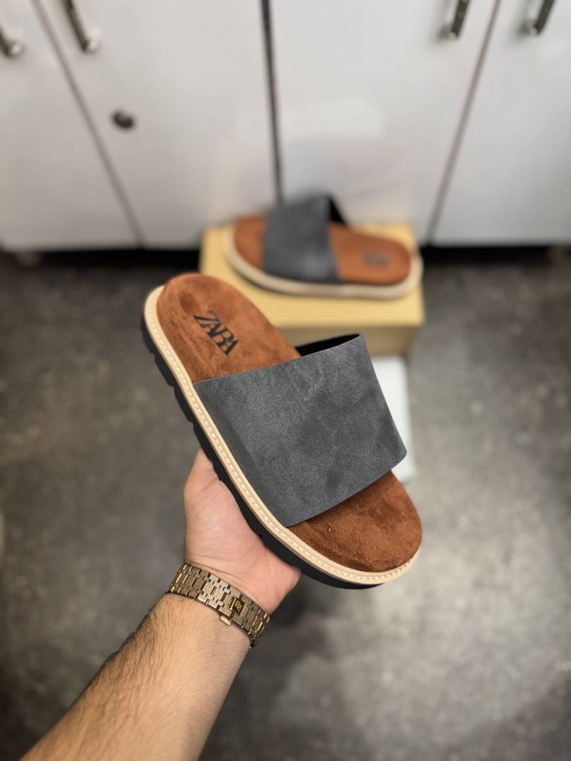 ZARRA PREMIUM SUEDE SLIDE GREY TAN 025