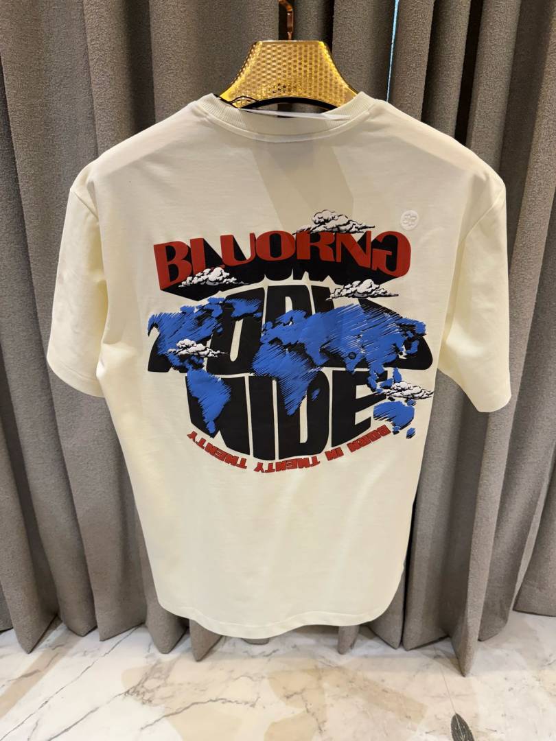 BLU ORNG World Map Print Round Neck T-shirt Cream
