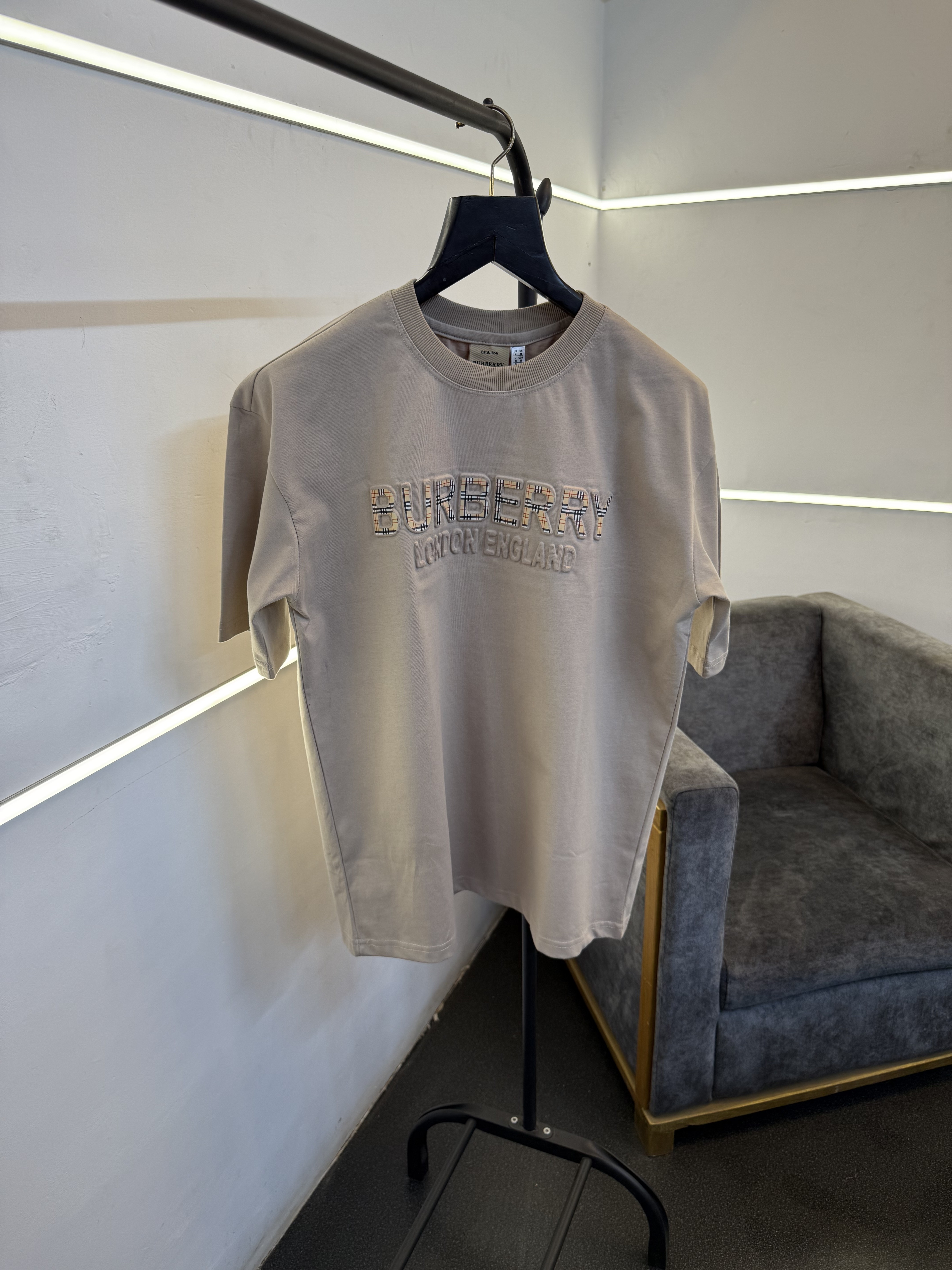 Burbery beige oversize puff print imported round neck tshirt