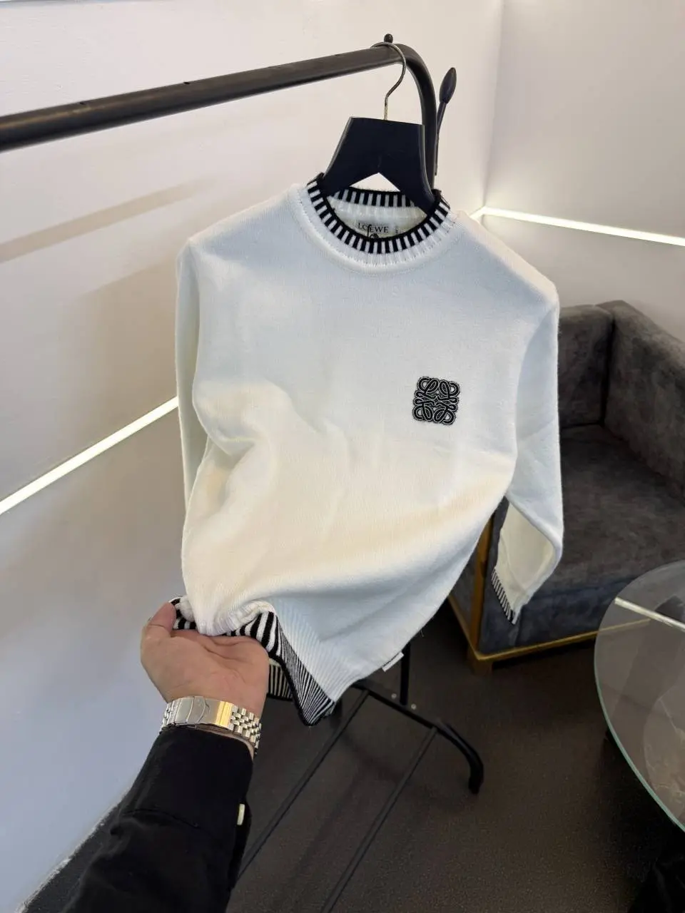 Loewe imported knitted sweatshirt with brand logo on chest white - Image 2